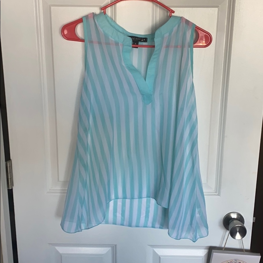 Living Doll sheer blue&white tank top